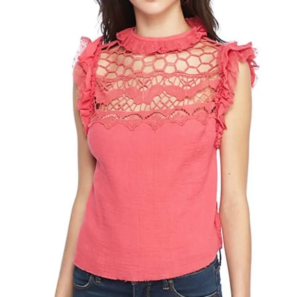Free People Simply Smiles Crochet Top (Red) NWT - Picture 2 of 6